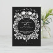 Tot de Dood Gothic Schedels Monogram Verloving Fee Kaart (Staand voorkant)