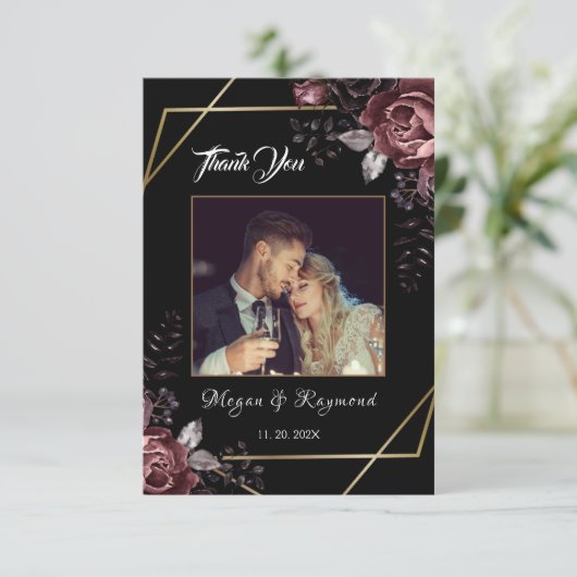 Tot de dood | Gothic zwart bloemenbruiloft dank u Bedankkaart (Staand voorkant)