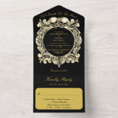 Tot de dood Gothic zwart en goud monogram bruiloft All In One Uitnodiging (Binnen)