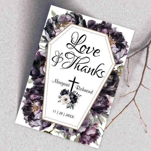 Tot de dood | Gothic zwarte pioenenkist Dank u Bedankkaart