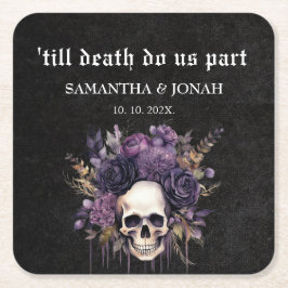 Tot de dood Gotische Bloemenschedels Trouwgunst Kartonnen Onderzetters
