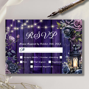 Tot de dood   Gotische Donker Paarse Bloemen RSVP Kaartje