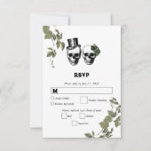 Tot de dood gotische hart bloemrijke schedels brui RSVP kaartje (Voorkant)
