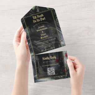 Tot de Dood Gotische Ruïnes QR Code Huwelijk All In One Uitnodiging