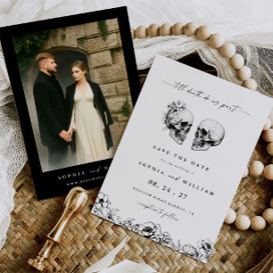 Tot de Dood Gotische Schedel Bloem Foto Bruiloft Save The Date