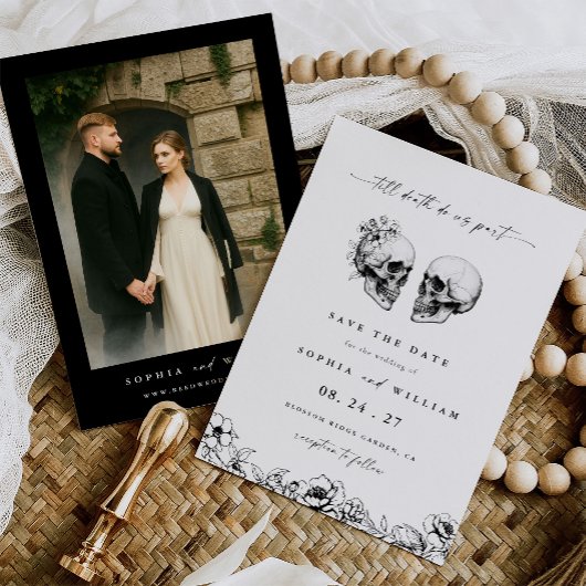 Tot de Dood Gotische Schedel Bloem Foto Bruiloft Save The Date