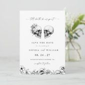 Tot de Dood Gotische Schedel Bloem Foto Bruiloft Save The Date (Staand voorkant)