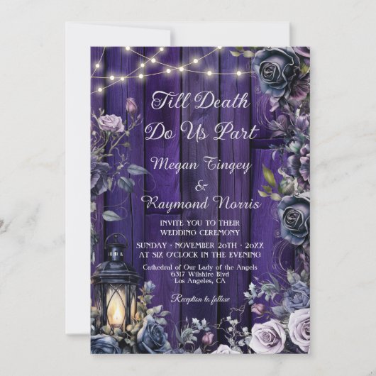 Tot de Dood | Gotische Trouw Rustieke Paarse Houte Kaart (Voorkant)