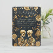 TOT DE DOOD - GOUDEN Skeletten en Rozen Bruiloft Kaart (Staand voorkant)