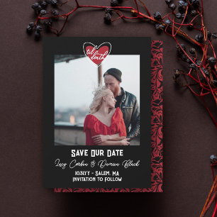 Tot de Dood Hart Foto Bloemig Goth Huwelijk Save The Date