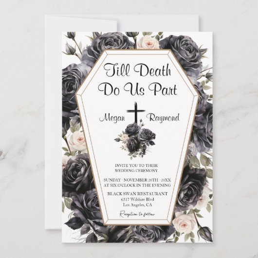 Tot de dood | Kist Gothic Bruiloft Zwart Rozen Kaart (Voorkant)