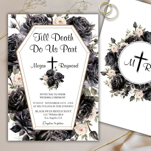 Tot de dood | Kist Gothic Bruiloft Zwart Rozen Kaart