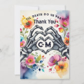 Tot de dood maken we deel skeletten gotische bruil bedankkaart (Voorkant)