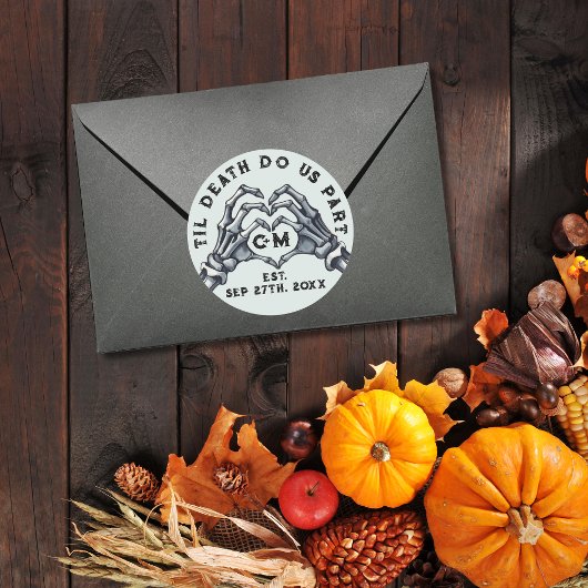 Tot de dood maken we deel skeletten gotische bruil ronde sticker