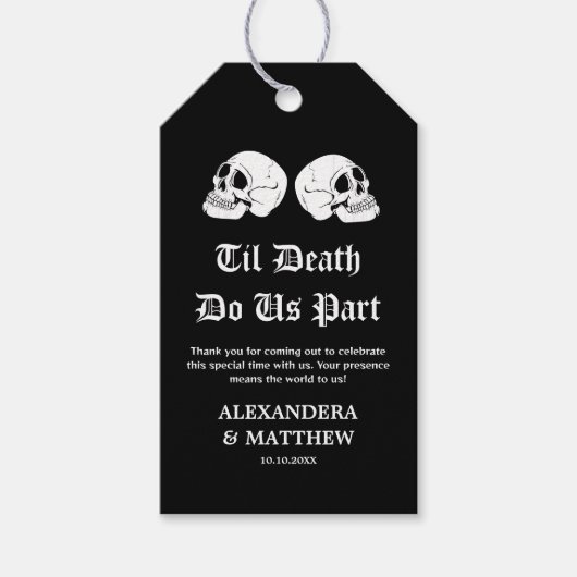 Tot de dood maken we deel uit Halloween bruiloft Cadeaulabel (Voorkant)