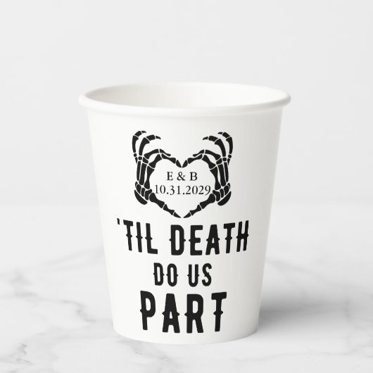 Tot de dood maken we deel uit skelet bruiloft papieren bekers (Voorkant)