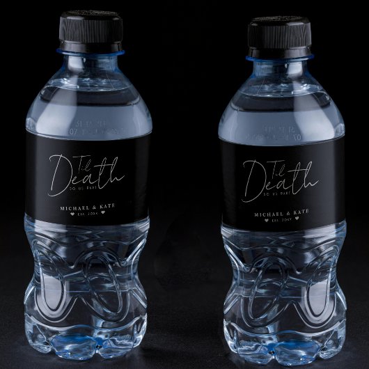 Tot de dood maken we deel uit zwart bruiloft waterfles etiket