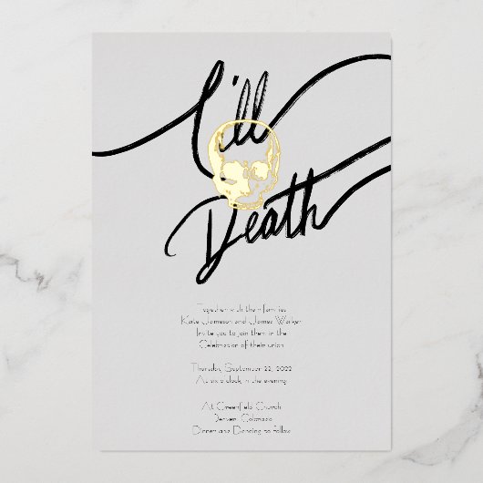 Tot de dood Modern Minimalist Skull Folie Uitnodiging (Voorkant)