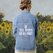 Tot de dood ons deel aangepaste skelet bruiloft denim jacket