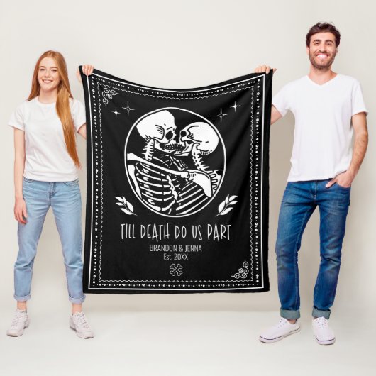 Tot de dood ons Deel Custom Date Skeleton Couple Fleece Deken (In situ)