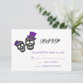 Tot de dood ons deel doen | Paars huwelijk RSVP Kaartje (Staand voorkant)