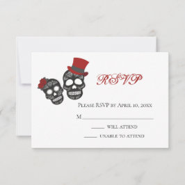 Tot de dood ons deel doen | Zwarte en rode bruilof RSVP Kaartje