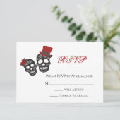 Tot de dood ons deel doen | Zwarte en rode bruilof RSVP Kaartje (Staand voorkant)