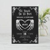 Tot de dood ons deel gothic schedel bruiloft kaart (Staand voorkant)