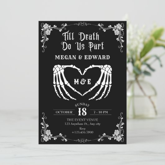 Tot de dood ons deel gothic schedel bruiloft kaart (Staand voorkant)