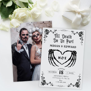 Tot de dood ons deel gothic schedel bruiloft kaart