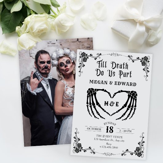 Tot de dood ons deel gothic schedel bruiloft kaart