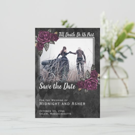 Tot de dood ons deel Gothic sparen de datum Rozen Kaart (Staand voorkant)