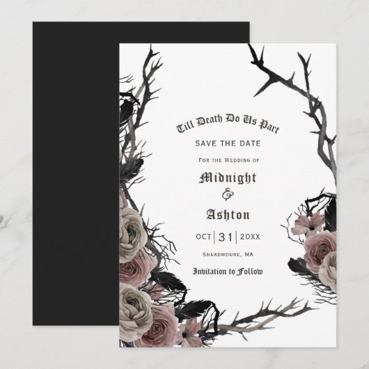 Tot de dood ons deel gotische bloemen opslaan de d save the date (Voorkant / Achterkant)
