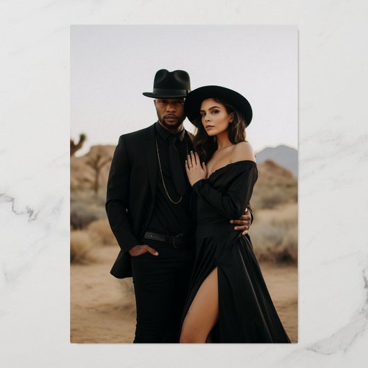 Tot de dood ons deel Gotische Monogram bruiloft Folie Uitnodiging (Achterkant)