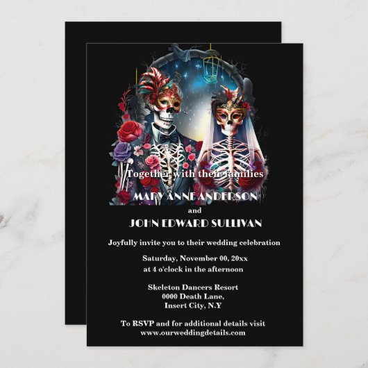 Tot de dood ons deel maskerade skelet paar kaart (Voorkant / Achterkant)