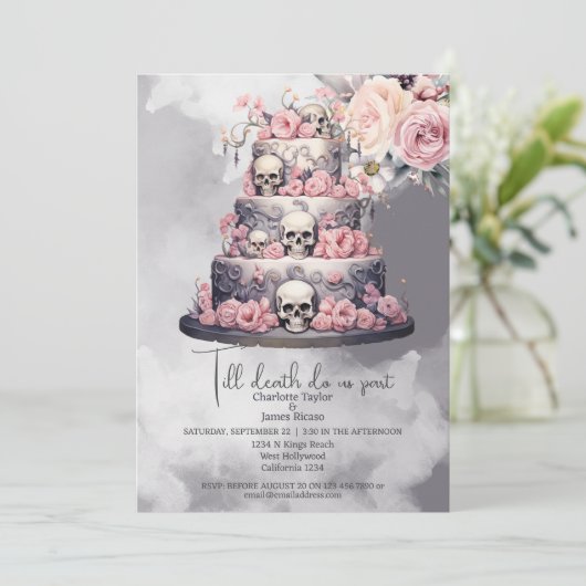 Tot de dood ons deel schedel bruidstaart kaart (Staand voorkant)