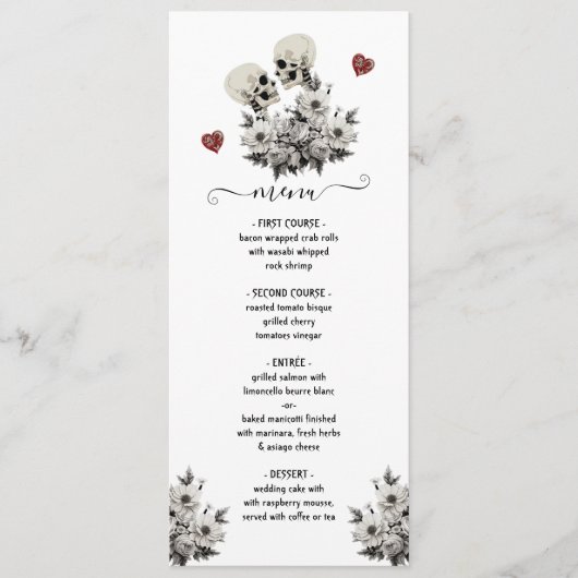 Tot de dood ons deel, skelet bruid bruidegom Menu (Voorkant)