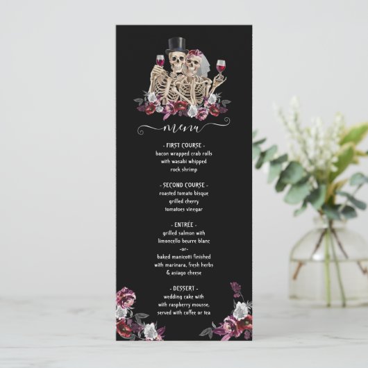 Tot de dood ons deel, skelet bruid bruidegom Menu (Staand voorkant)