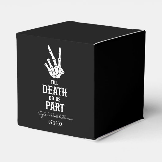 Tot de dood ons deel skelet Vrijgezellenfeest Bedankdoosjes (Achterkant)