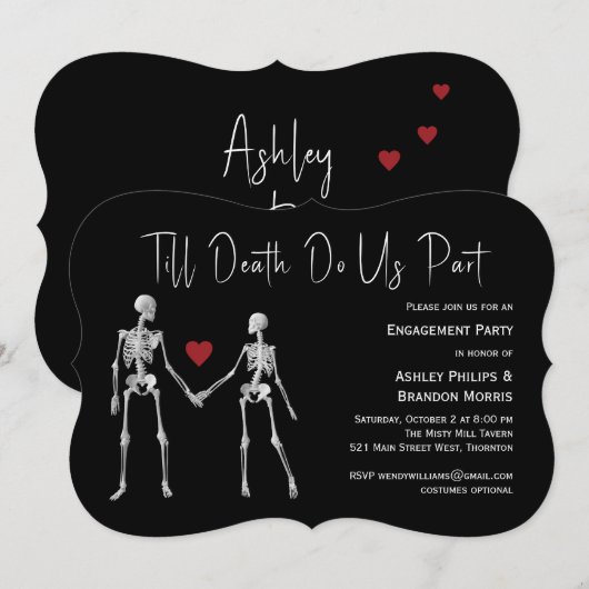 Tot de dood ons Deel Skeleton Black Verloving Kaart (Voorkant / Achterkant)
