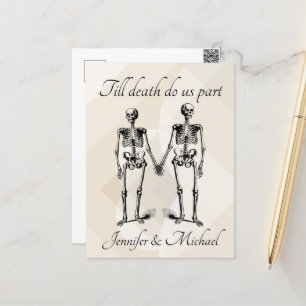 Tot de dood ons deel Skeleton Couple Monogram Briefkaart