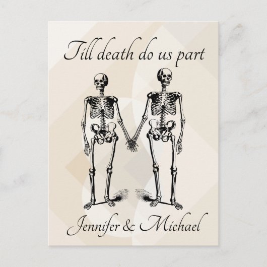 Tot de dood ons deel Skeleton Couple Monogram Briefkaart (Voorkant)