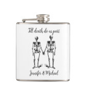 Tot de dood ons deel Skeleton Couple Name Black Heupfles (Voorkant)