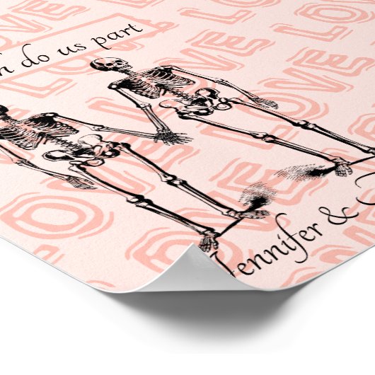 Tot de dood ons deel Skeleton Couple Name Love Poster (Hoek)