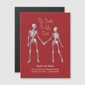 Tot de dood ons Deel Skeleton Red bewaart de datum Magnetische Uitnodiging (Voorkant / Achterkant)