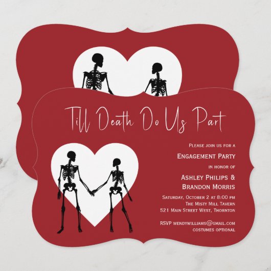 Tot de dood ons deel Skeleton Red Verloving Kaart (Voorkant / Achterkant)