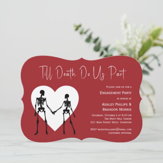 Tot de dood ons deel Skeleton Red Verloving Kaart (Staand voorkant)