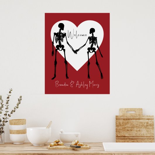 Tot de dood ons Deel Skeleton Red Welkom Poster (Keuken)