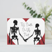Tot de dood ons deel Skeleton Wedding Red RSVP Kaartje (Staand voorkant)