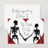 Tot de dood ons deel Skeleton Wedding Red RSVP Kaartje (Voorkant / Achterkant)